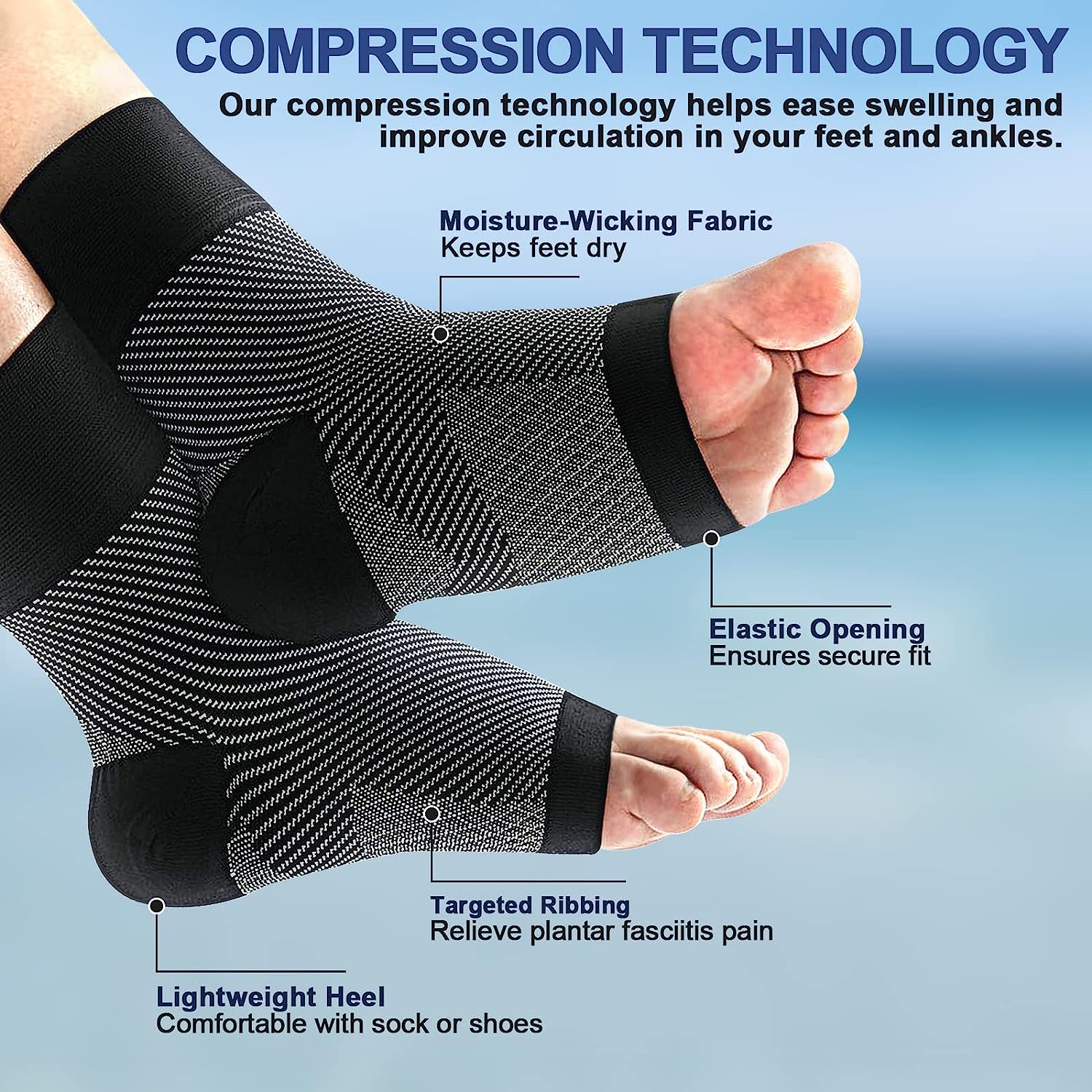 1 คู่ถุงเท้าการบีบอัด Plantar  - Ankle Brace Sock บทวิจารณ์และราคา